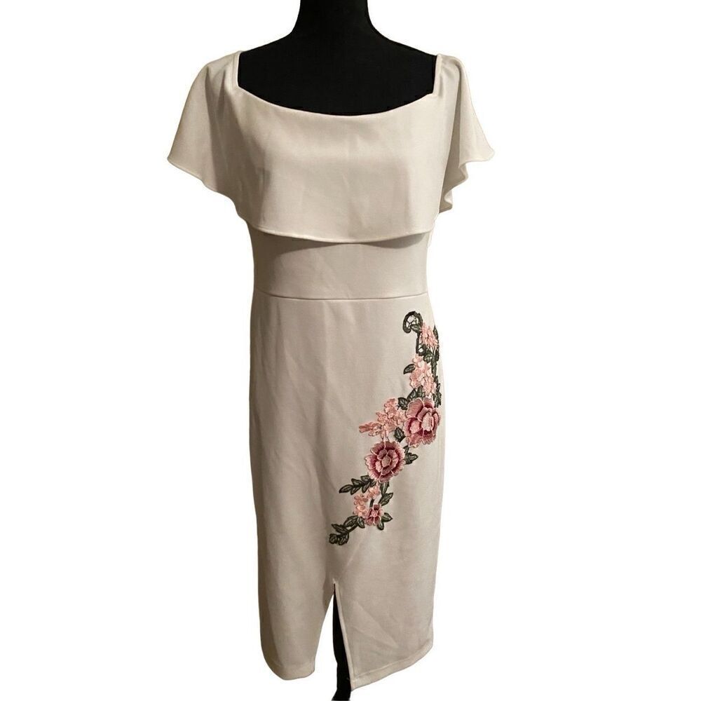 NWT Fashion 2-1 Classy Off White Off The Shoulder Dress with Floral Embroidery